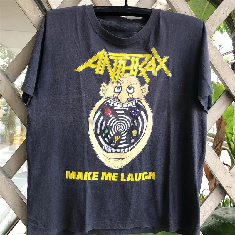 Loose Shoulder Short Sleeve T-Shirt Unisex Youth Fashion Anthrax Charcoal Band High Street Punk Style Cotton Crew Neck Tee