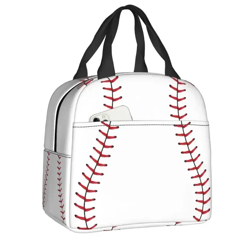 Softball Baseball Lace Lunch Bag Women Reusable Cooler Thermal Insulated Lunch Box for Outdoor Camping Travel Food Bento Box