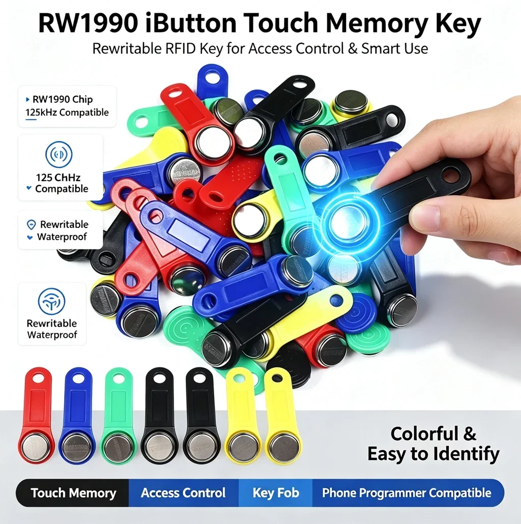 DIXSG 5Pcs/Lot TM1990A IButton TM Card with Handle Key Tags DS1990A-F5 Non Magnetic for Access Control Electronic Lock