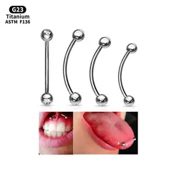G23 Titanium 2pcs Long 16G Gem CZ Snake Eye Piercing Ring Tongue Curve Barbell