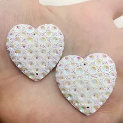 10pcs 35mm resin Heart rhinestone flatback cabochon Gems for DIY jewelry craft wedding decoration 2 holes button -T15