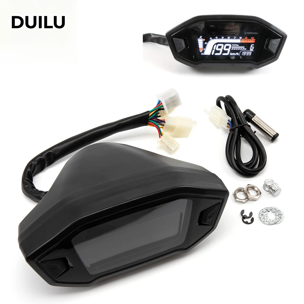 

Универсальный ЖК-цилиндр DUILU для мотоцикла 1, 2, 4 цилиндра ​ Спидометр, 10000 об/мин, дополнительная подсветка, цифровой тахометр, одометр