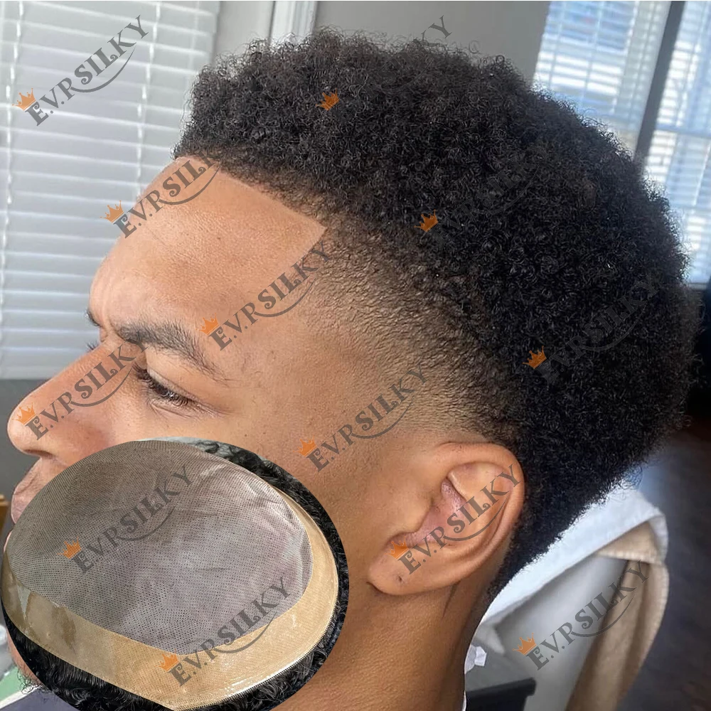 4 مللي متر 6 مللي متر غريب مجعد الأفرو رجل أسود الرجال الشعر المستعار الأمريكي الأفريقي 100% نظام استبدال الشعر البشري دائم أحادية NPU الاصطناعية