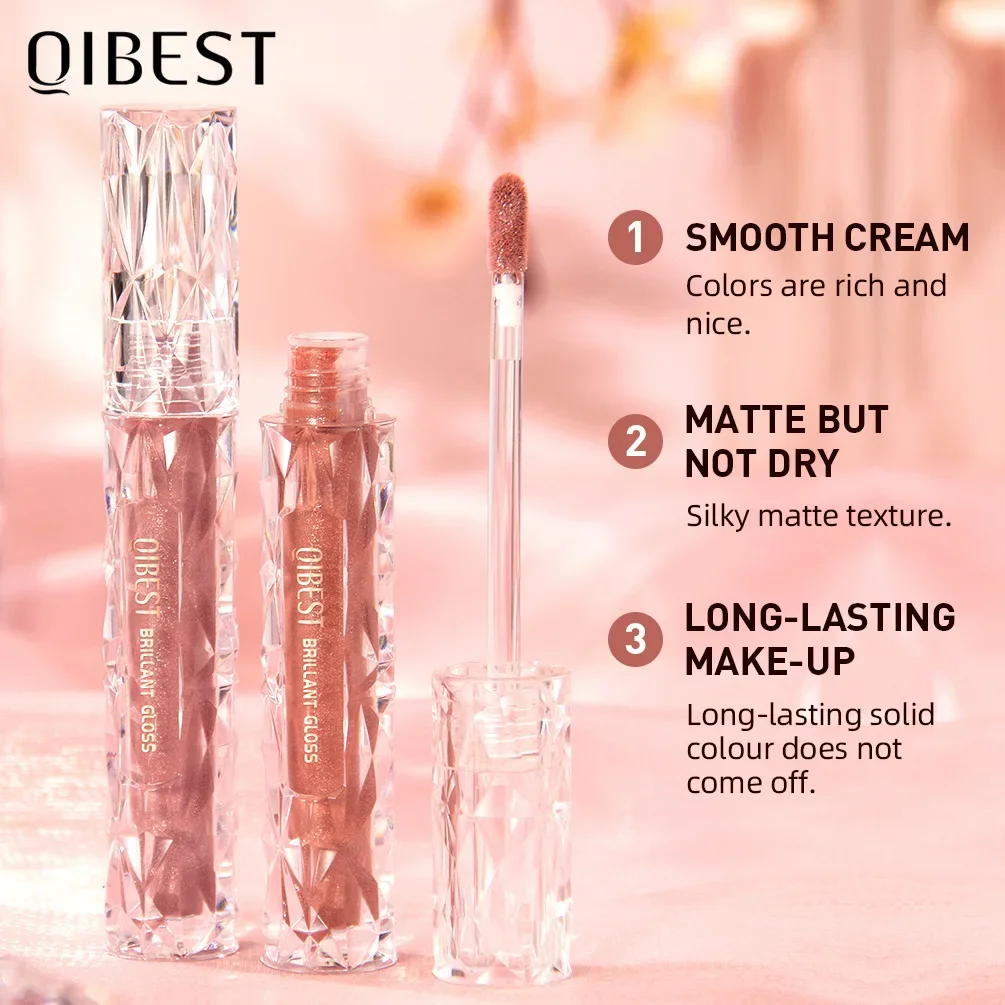 QIBEST パールリップグレーズ ダイヤモンドリキッドリップスティック ノンスティックカップ ノンフェードリップグロス マットファインシマーリップグレーズ リップティント