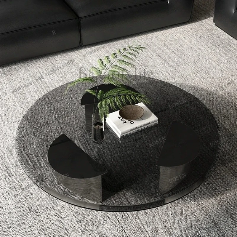 

round Suspension Coffee Table Tempered Glass Panel Italian Light Luxury Small Apartment Designer Model