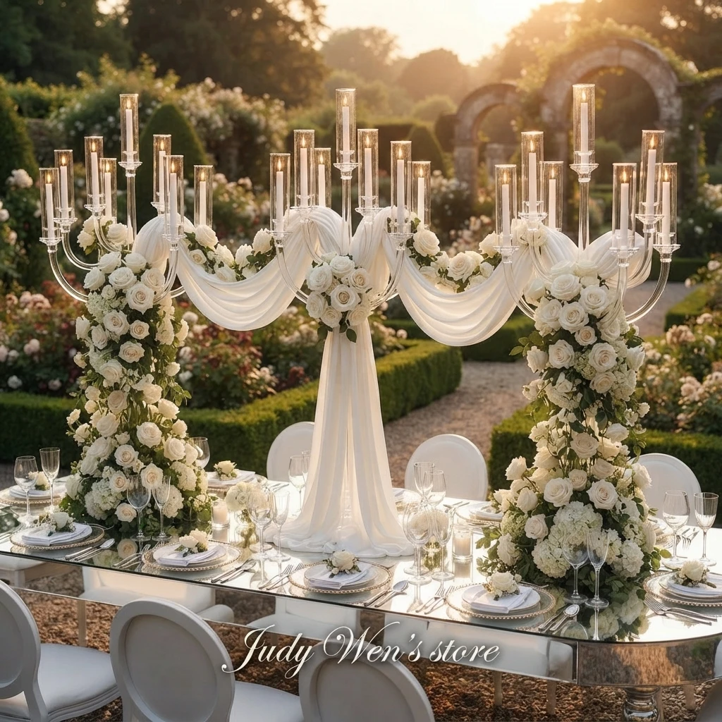 13 Arms Clear Acrylic Candle Stand Modern Tabletop Centerpiece Tall Candlestick for Dinner Wedding Proposal Party Decoration