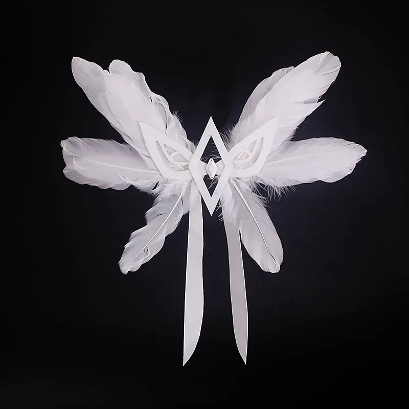 Game Genshin Impact Damselette Columbina Cosplay Pruik Veer Hoofddeksels Vrouwen Halloween Party Carnaval Props Zwart-rood Haar Lang