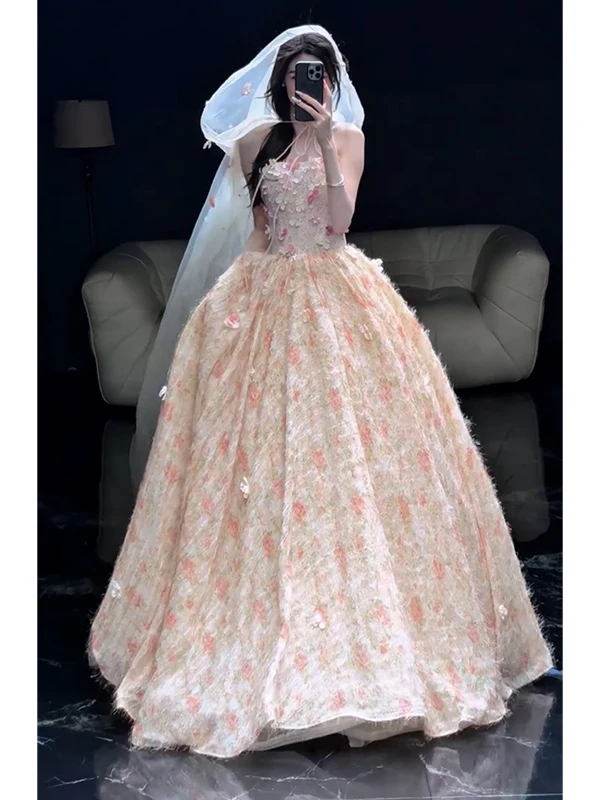 

Ele Floral Evening Gown Women's Heavy Work Art Exam Student Day Princ Dr for Wedding Cany Annual Dinner Adult Ce...