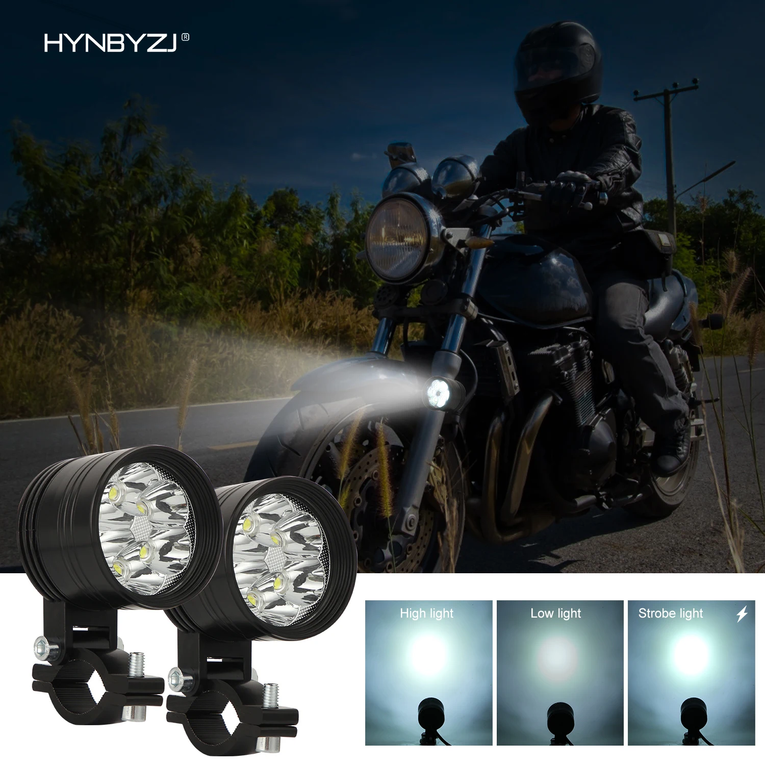 

HYNBYZJ 60W Additional Led Headlights for Motorcycle Universal Moto Spotlight LED Motorcycle Headlight Auxiliary 12V/24V