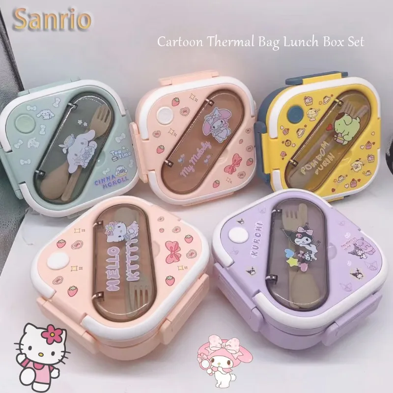 

Sanrio Kuromi My Melody Plastic Bento Box Student Microwaveable Heat Lunch Box Office Workers Cartoon Thermal Bag Lunch Box Set