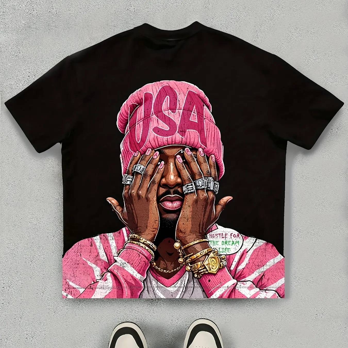 Men's Casual Summer Short Sleeve T-Shirt USA Graphic Print Pink & White Design Round Neck Lightweight & Breathable Casual Attire