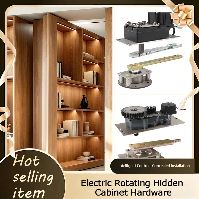 

Electric Smart Hidden Rotating Bookcase Secret Door Hardware Kit Ultra Heavy Duty Pivot Hinge With Remote Control For Closet