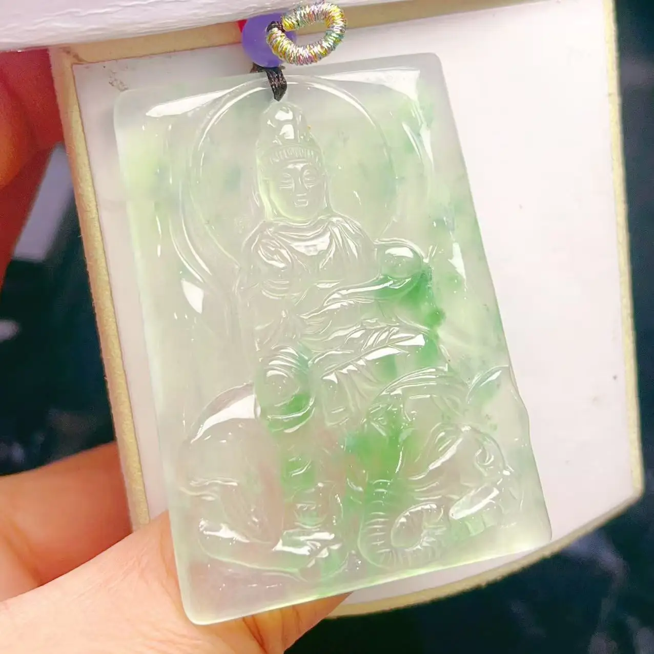 Myanmar Laokeng jadeite pure natural high ice species landscape Guanyin brand hand-carved