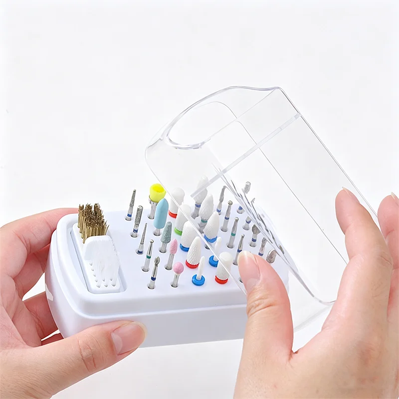30 Holes Drill Bits Holder Grinding Head Holder Organizer Case with Cleanning Brush Salon Grinding Head Holder Box