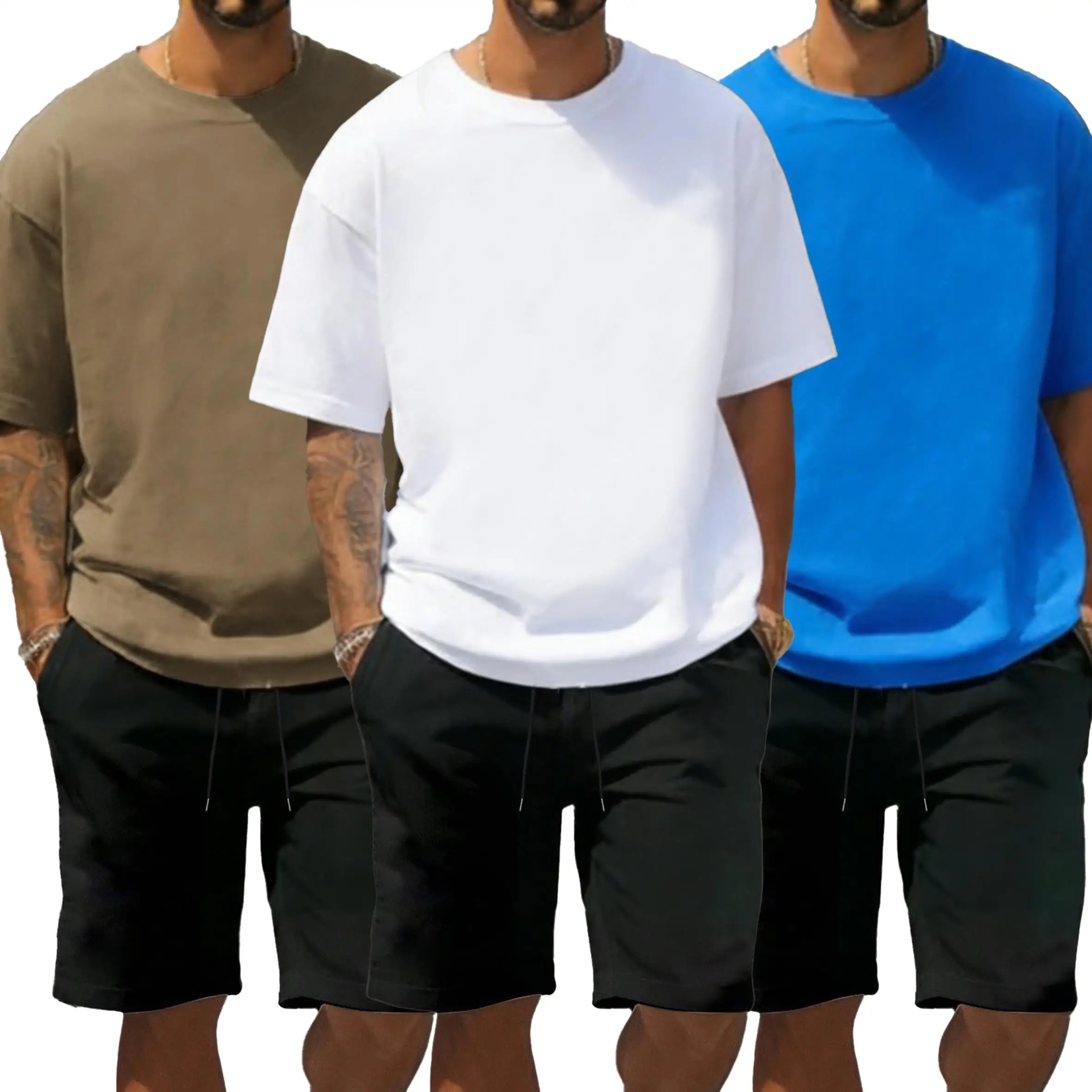 

17 colors Solid Men Retro Shorts Set Casual Loose Cotton T-Shirt Trendy Drawstring Pants Summer Unisex Crewneck Short Sleeve