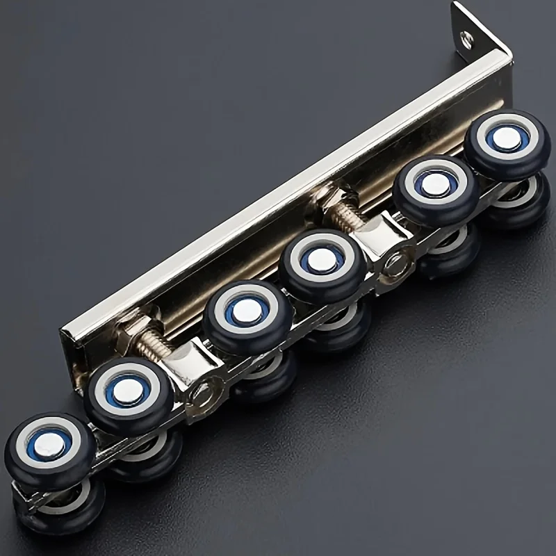 1 Pair 12-Wheeled Sliding Door Roller Set with Metal and Plastic Components - Suitable for Wooden Doors