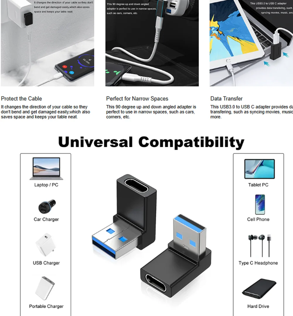 Elbow USB3.1 charging data adapter Type C USB-C female pair 3.0 male 90 degree conversion plug