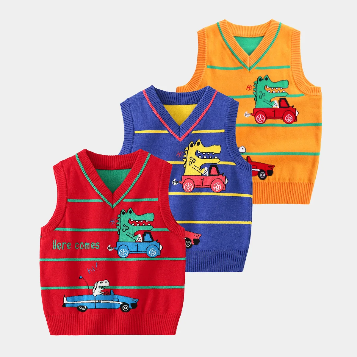 

Cute Dinosaur Boys Sweaters Vests Toddler Baby Waistcoat Cotton Knitwear Children's Clothes