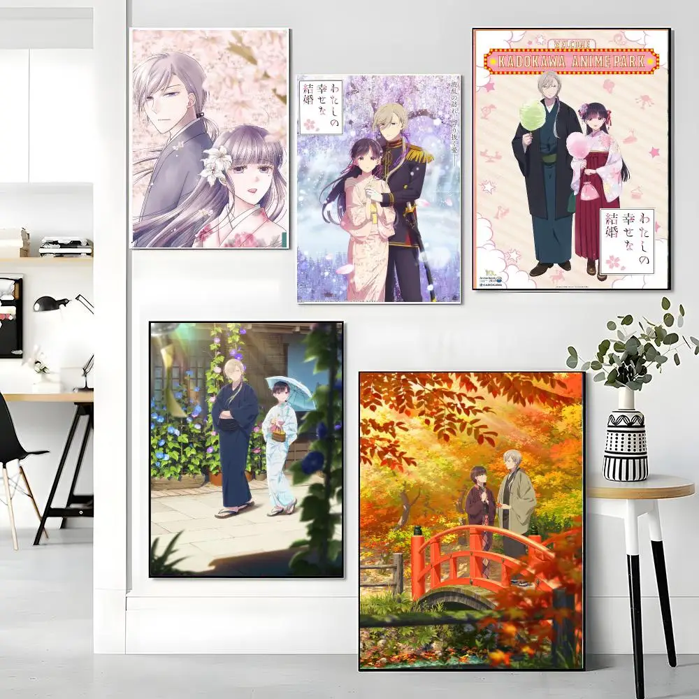 anime M-My Happy Marriage-E Painting Calligraphy Boho Botanical Decor for Living Room Elegant Home Style