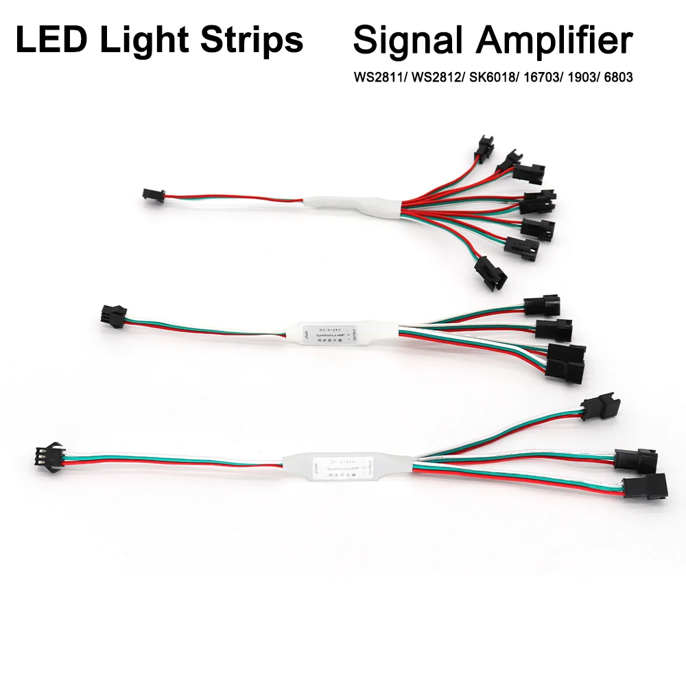 LED Strip Signal Amplifier WS2812B WS2811 Mini RGB IC Addressable Pixel LED Strip Signal Repeater 3/4/8 head 3Pin Connector