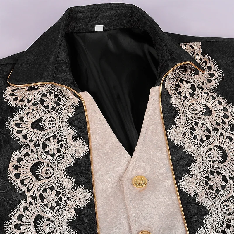 Mens Steampunk Vintage Embroidery Tailcoat Jacket Gothic Victorian Frock Coat Uniform Viking Renaissance Halloween Costume Homme