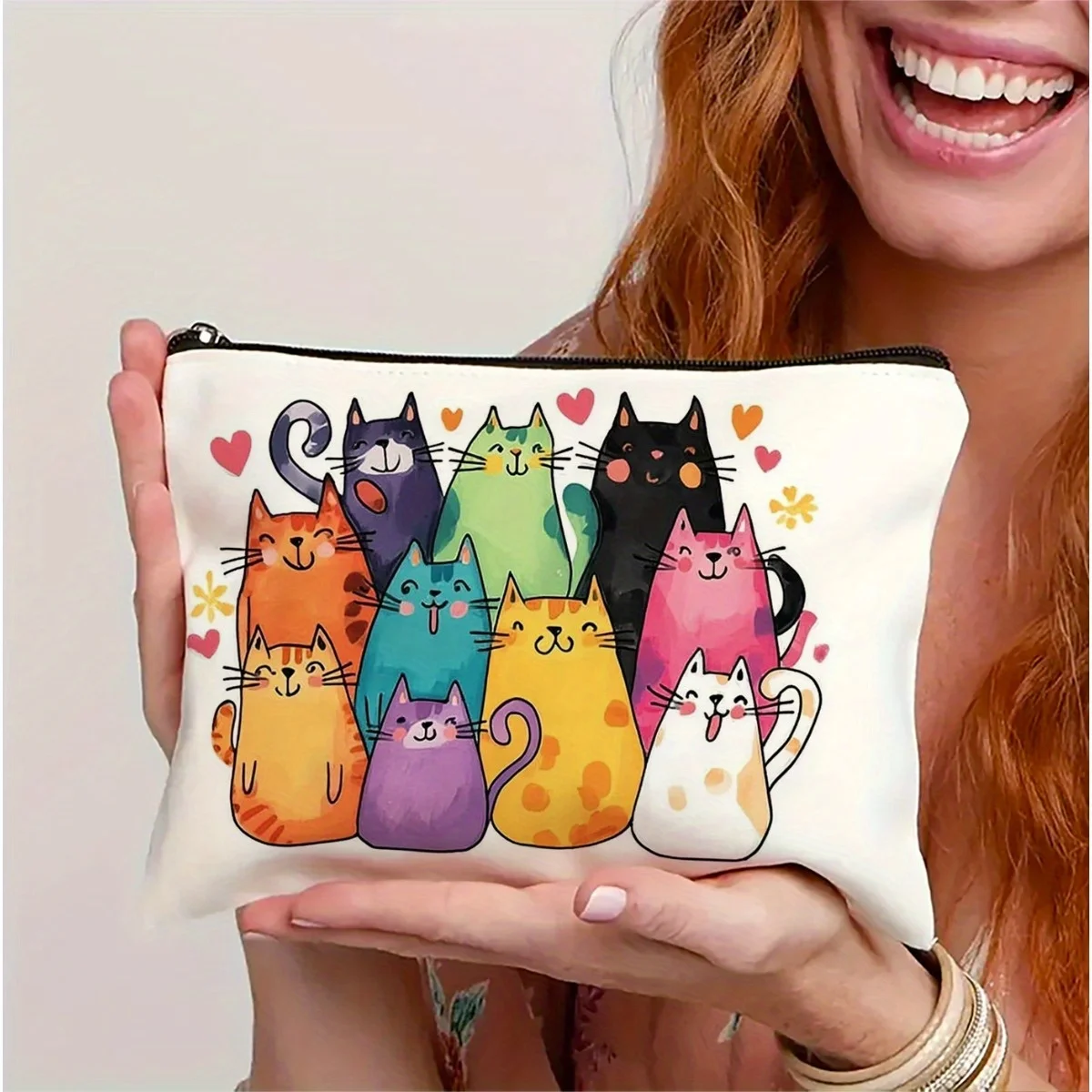 حقيبة مكياج لطيفة على شكل قطة - حقيبة بسحاب متعددة الوظائف، حقيبة تخزين المجوهرات، حقيبة تخزين صغيرة مثالية بسحاب للسفر.