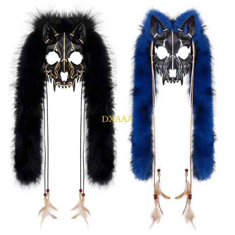 

DXAA Detailed Wolf Costume Mask With Synthetic Furs Lightweight Design Cosplay Party Props