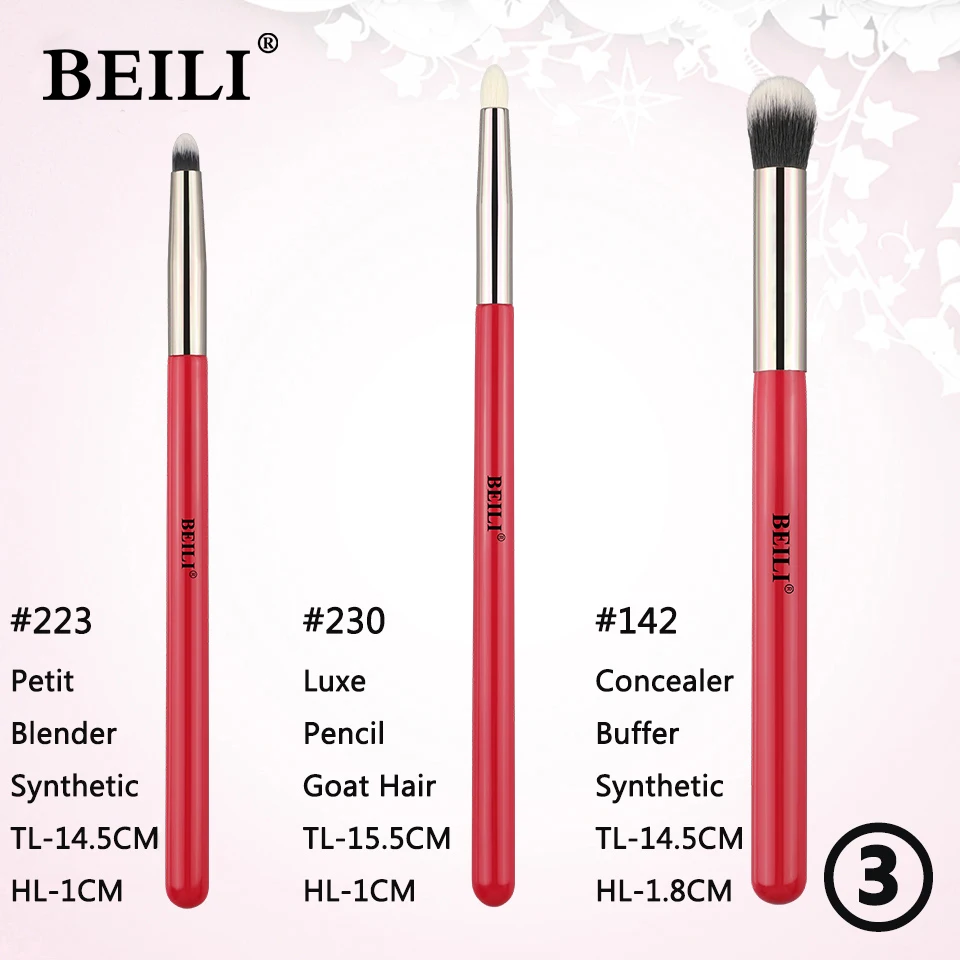 BEILI Amber 3PCS Professional Eye Makeup Brushes Set Eyeshadow Brush Cosmetics Eyeshader Eyebrow Eyeliner Natural Hair Make Up