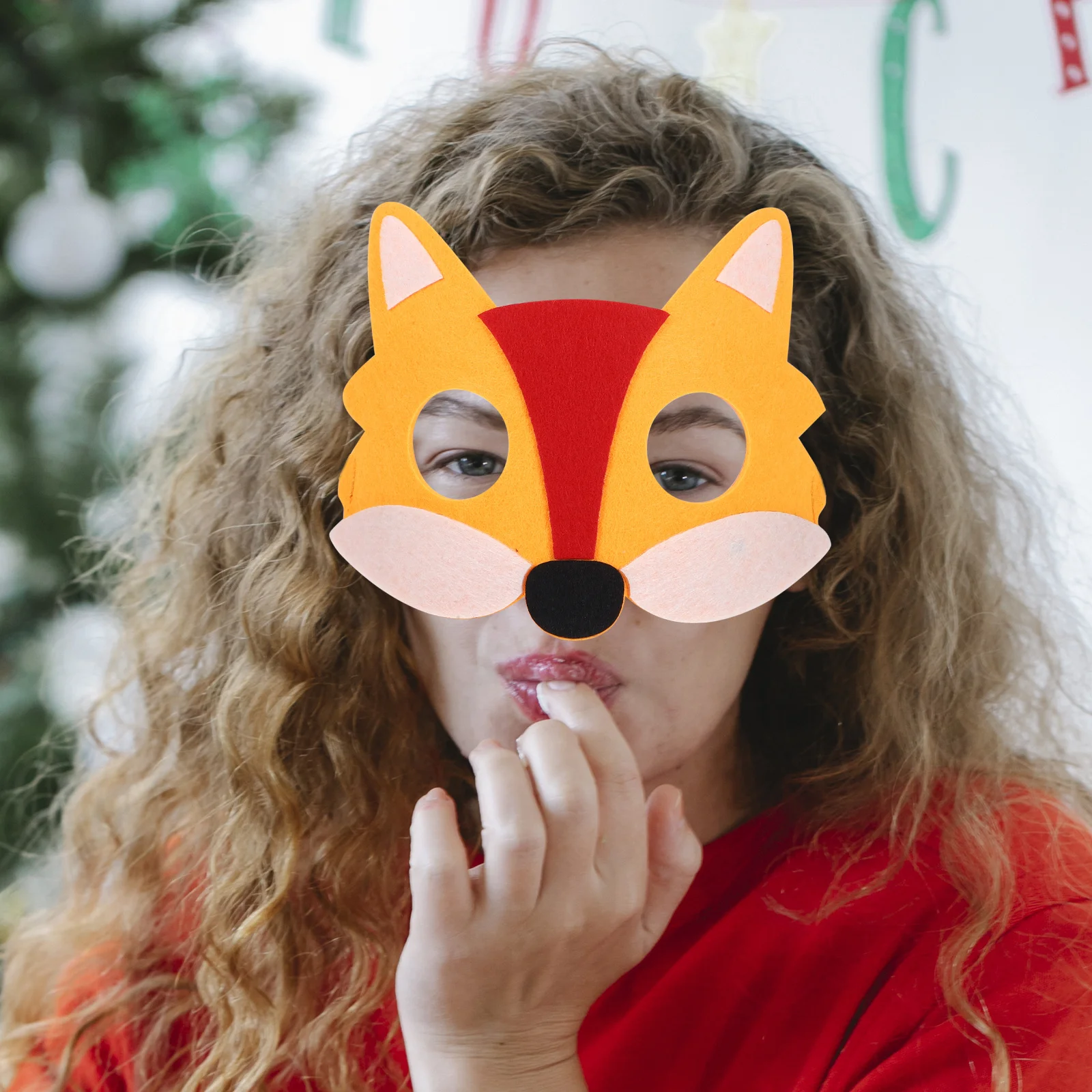 6pcs Fox Felt Half Face Mask Halloween Costume Cosplay Prop For Adults Festival Masquerade Decorations