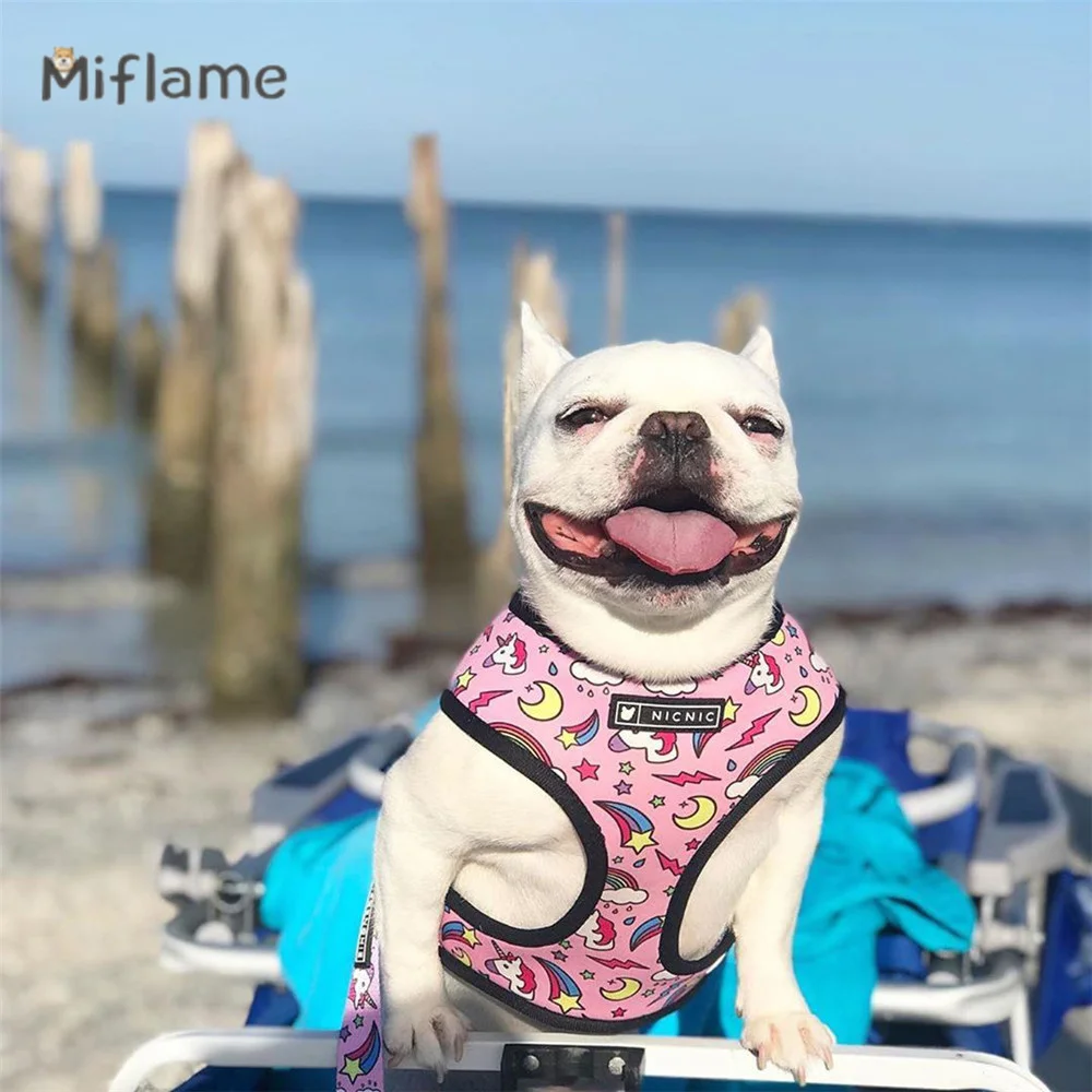 Miflame Cute Unicorns Small Medium Dog Pet Breathable Comfortable Mesh Traction Rope French Bulldog Schnauzer Go Out Chest Strap