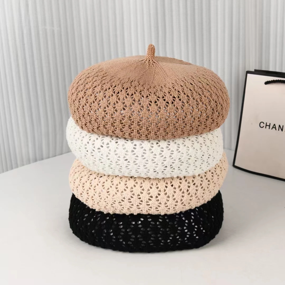 

Новый 4-цветный летний простой однотонный берет для женщин, модная шляпа Bonia для девочек, полая повседневная уличная дышащая вечерние подарочная шапка