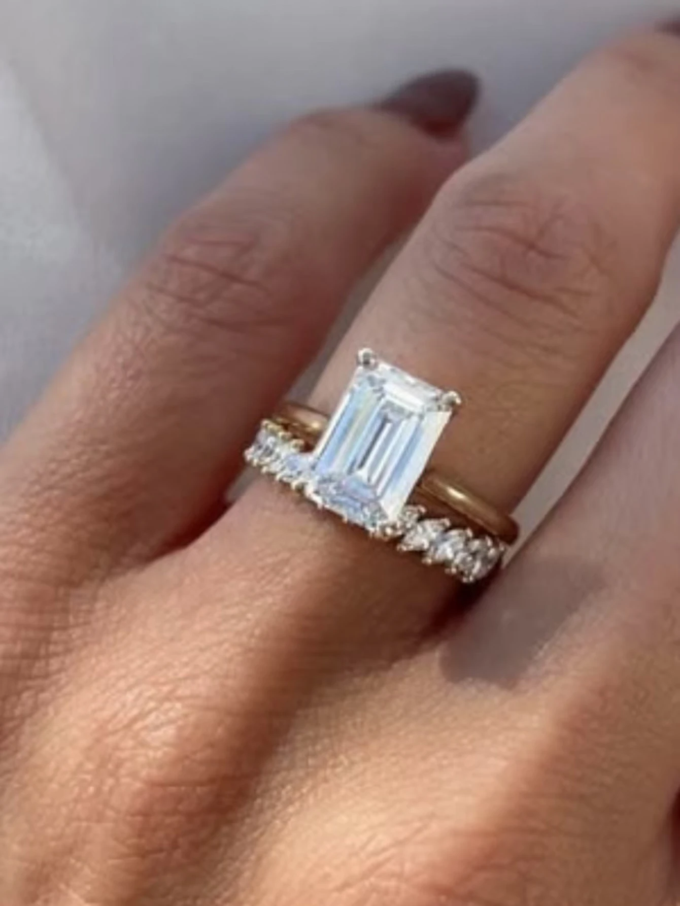 2 قطعة S925 فضة مستطيلة 3CT مويسانيتي خاتم مجموعة غرامة مجوهرات مطلية بالذهب 18 كيلو مناسبة لتقديم هدية الذكرى #1