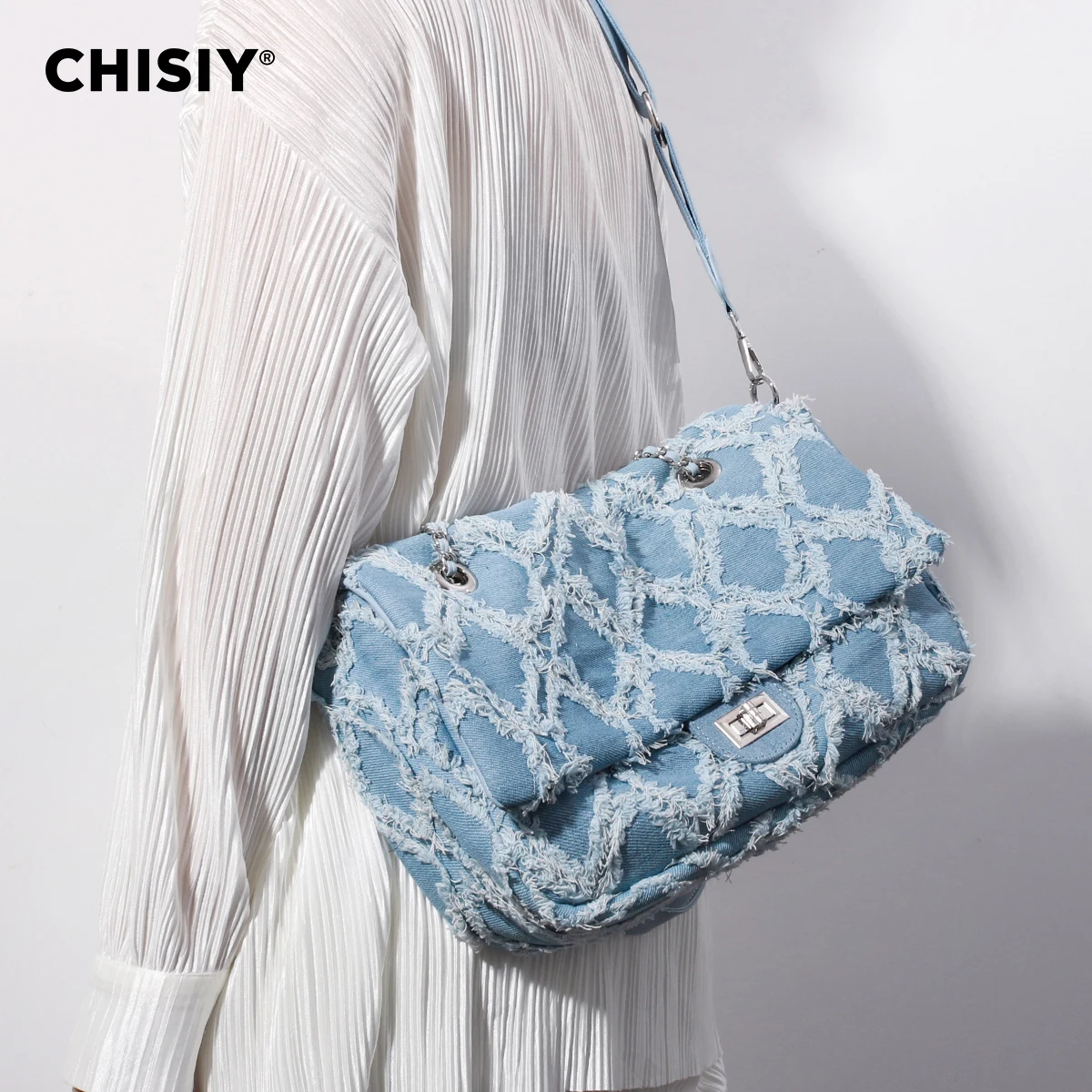 CHISIY Original Handmade Runaway Series Lingge Chain Large Capacity Commuter Shopping Shoulder Bag Valentine\'s Day Gift