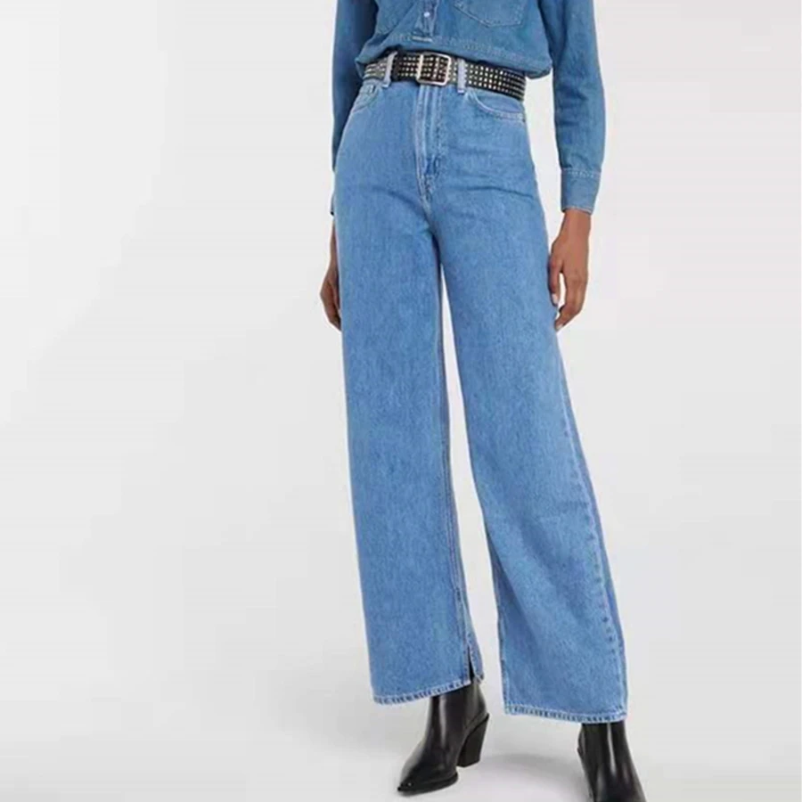 

Maxdutti Minimalist Retro High Waisted Loose Casual Pants With Slit Design Jeans Woman Clothes Women's Denim Pants Mom Jeans