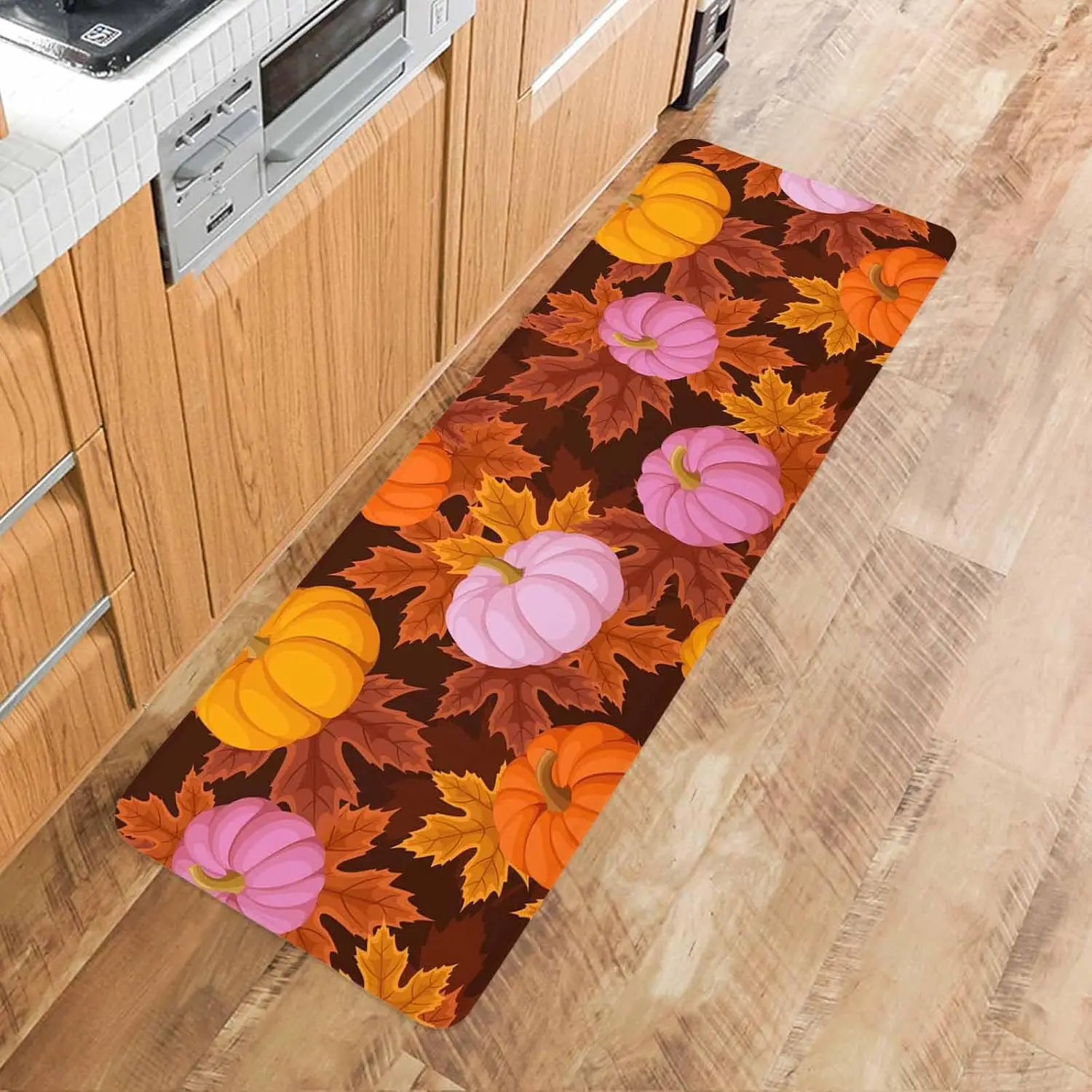 Thanksgiving Kürbis Küchenmatten Herbst Ahornblätter Eingang Rutschfeste Fußmatte Schlafzimmer Wohnzimmer Balkon Flur Bad Bodenmatte – Detail 15