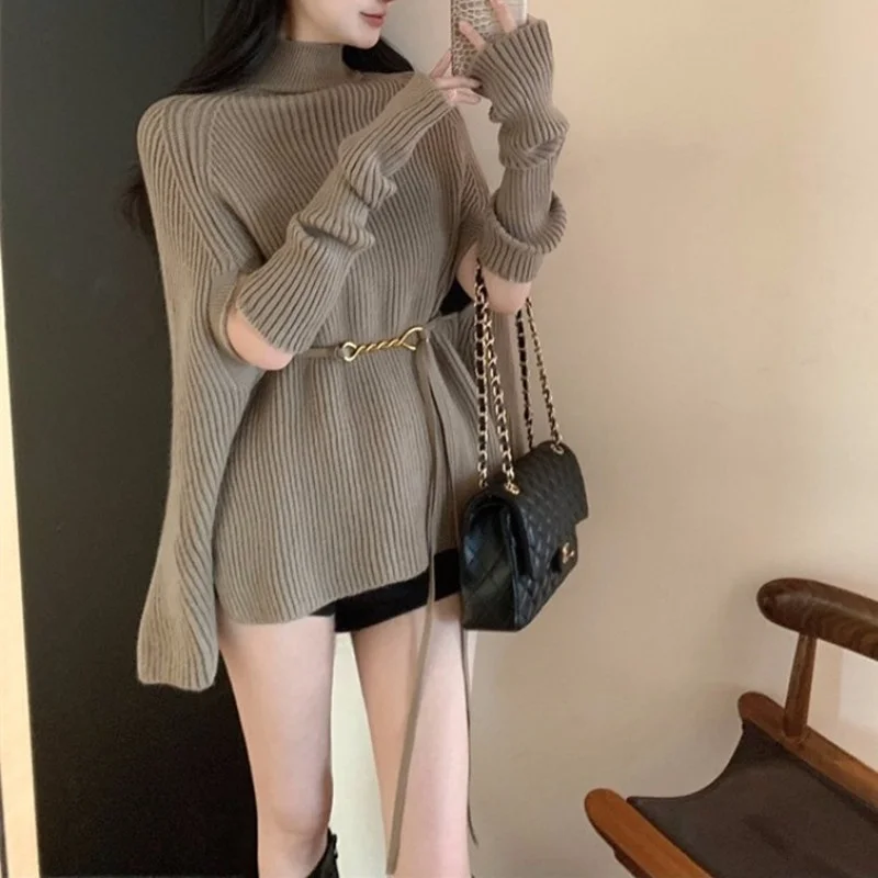 Detachable Sleeve Knitted Sweater Women Pullovers For Woman Autumn Balloon Wide Collar Patchwork Layered Style Bohemian Date Ins