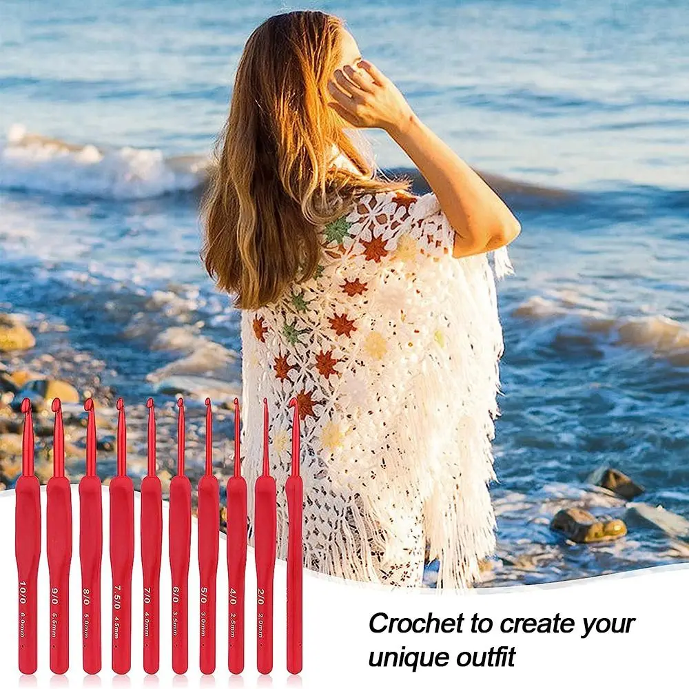 جديد الأحمر الكروشيه السنانير الألومنيوم لينة الكروشيه الإبر الكروشيه السنانير DIY بها بنفسك الخياطة الملحقات