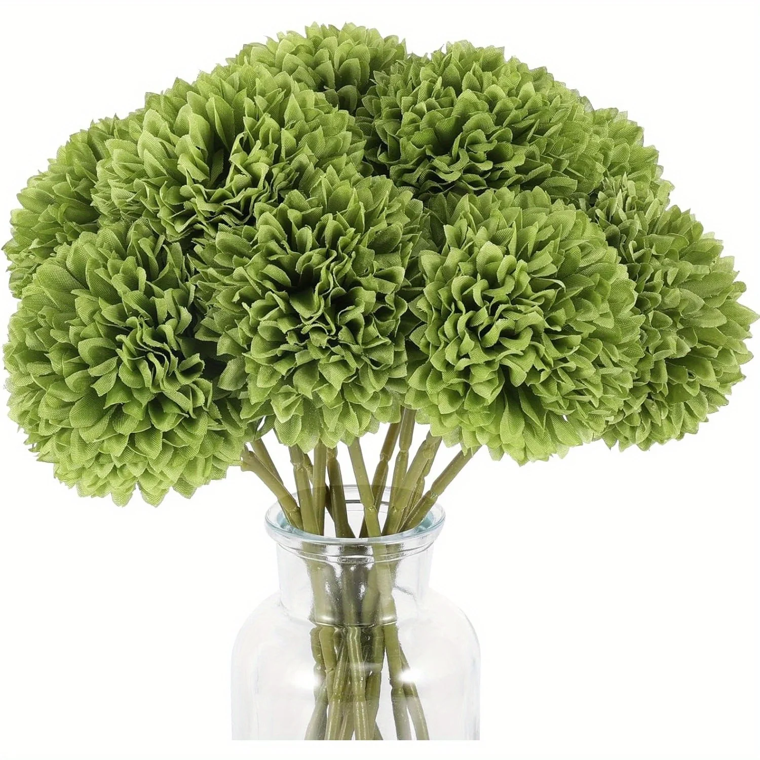 كرة أقحوان صناعية - 12 قطعة مع زهور خضراء لتزيين المنزل، الذكرى السنوية للزفاف، تشكيلة الزهور #2