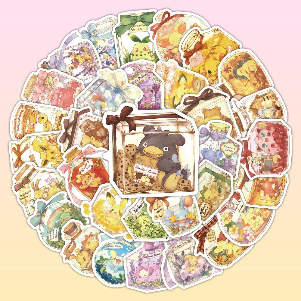 59 pçs garrafa de vidro pokémon adesivos dos desenhos animados pvc decalques brinquedos diy decoração à prova dwaterproof água skate bagagem telefone geladeira presentes do carro