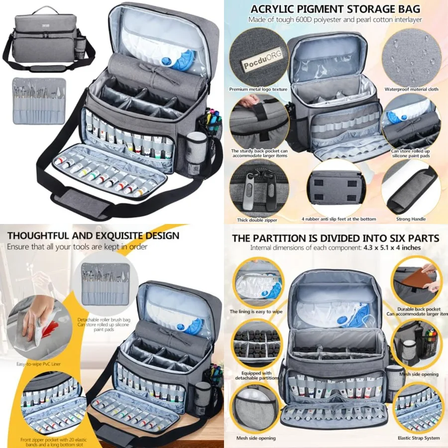Сумка-органайзер для набора акриловых красок и кистей со съемным держателем кисти для рисования в путешествиях и на открытом воздухе — компактная переноска