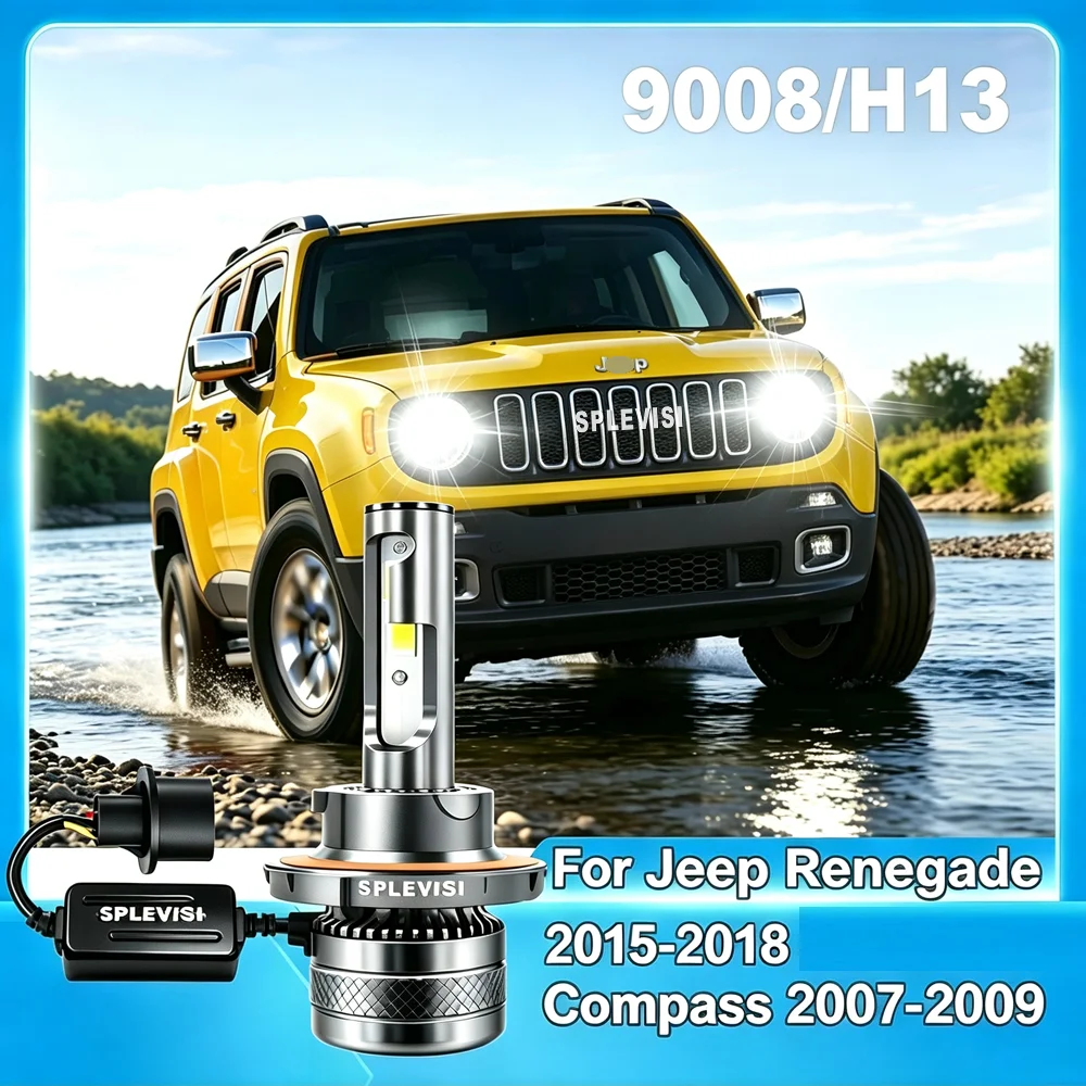 9008/H13 LED Bulbs High Beam Low Beam 6000K W/ Turbo Fan Cooling Fan For Jeep Renegade 2015-2018 2016 2017 Compass 2007-2009