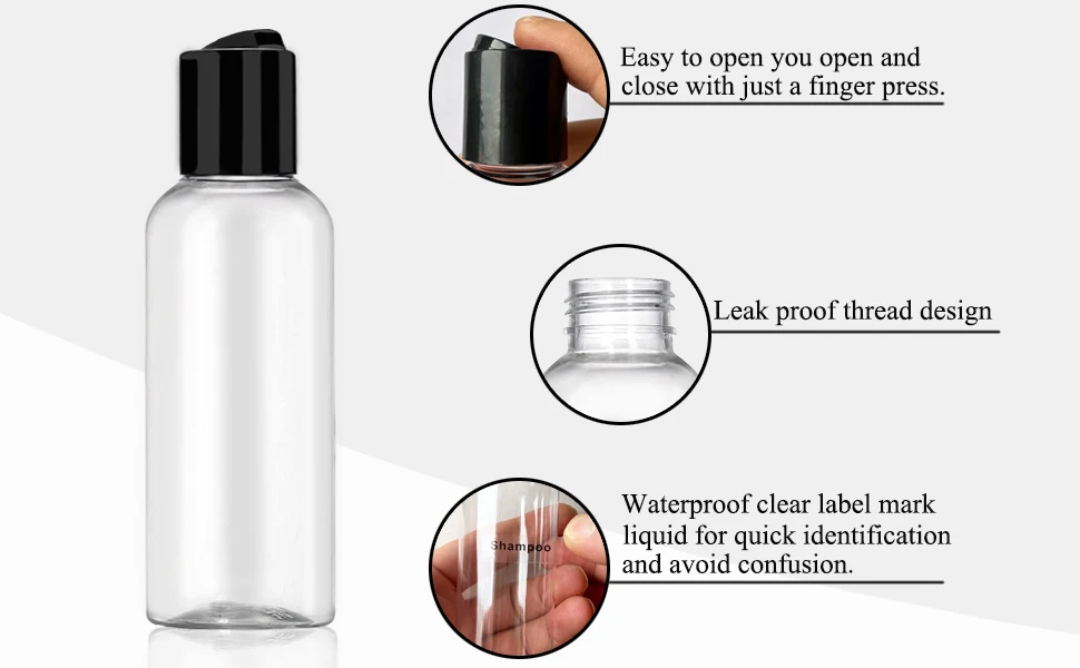 5/10er-Pack 100ml Reiseflaschen für Toilettenartikel, auslaufsichere nachfüllbare Flaschen, leere Plastik-Reiseflaschen mit Etiketten – Detail 1