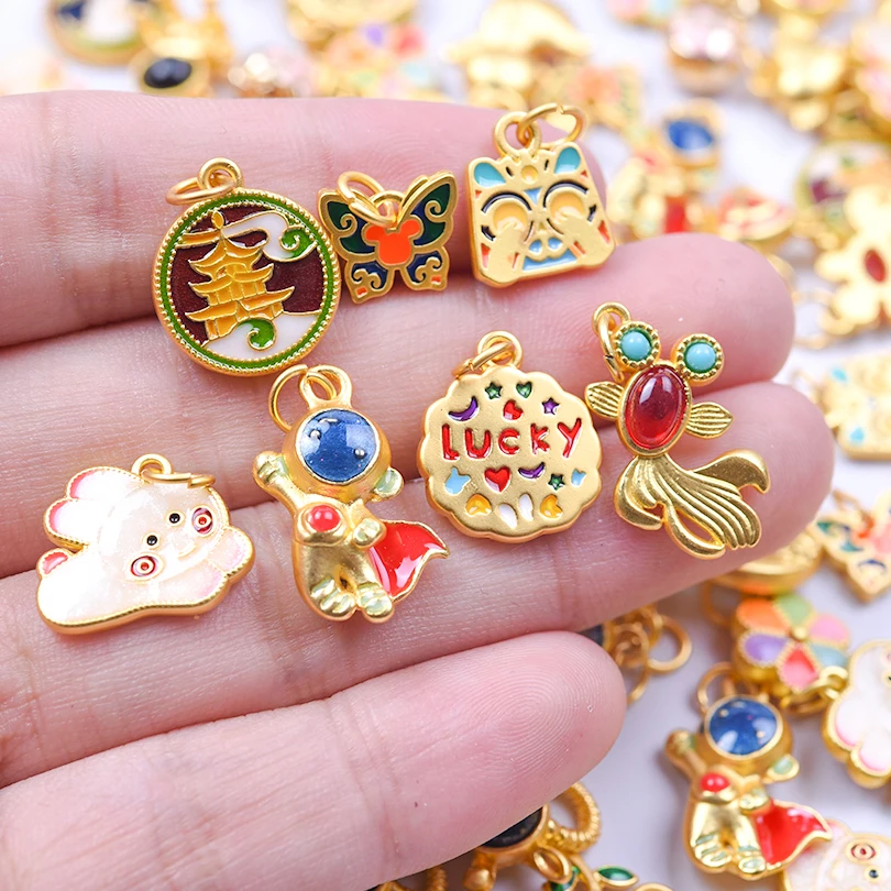 12pcs Lotus Pod Peach Enamel Gold Plated Charm Pendants Ice Cream Astronaut Charms DIY Jewelry Accessories for Necklace Earrings