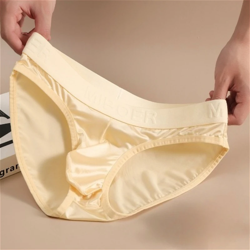 

New Satin Sexy Briefs Mens Underwear Swimsuit Low Waist Silky Man Convex Pouch Underpants Breathable Male Panties Трусы Мужские