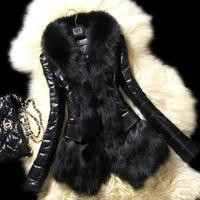 5XL Faux Fur Collar Leather Women Coat Oversized Fleece Faux Fur Winter Coat Luxury Faux Rabbit Fur Jackets manteau femme hiver