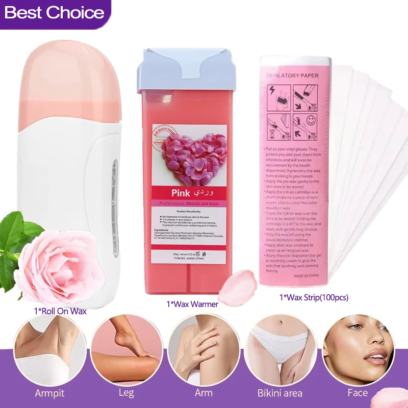 Unisex Hot Roll on Wax Hair Removal Kit with Depilatory Cream Roller Wax Heater And Hot Cartridge Warmer for Professional Waxing