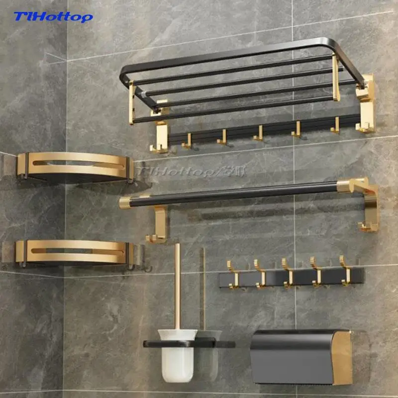 Space Aluminum Bath Towel Rack, Free of Punching Carrying, Bathroom Hardware Pendant Suits