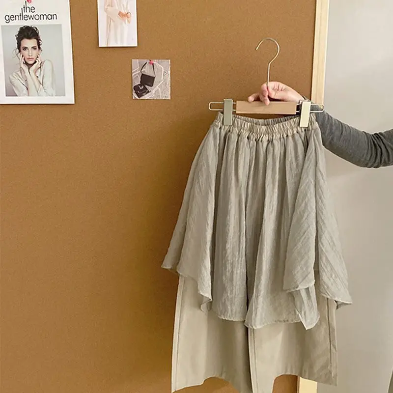 Girls Two Piece Pee Curtain Pants Summer 2026 New Kids Stylish Versatile Loose Summer Clothes Thin Wide Leg Pants