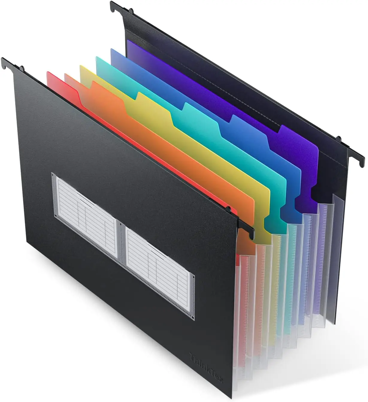 

7-Pocket Expanding Hanging File Folders, Letter Size, Plastic Accordion Organizer for Cabinet, 1800+ Sheet Capacity, Colorful Tabs