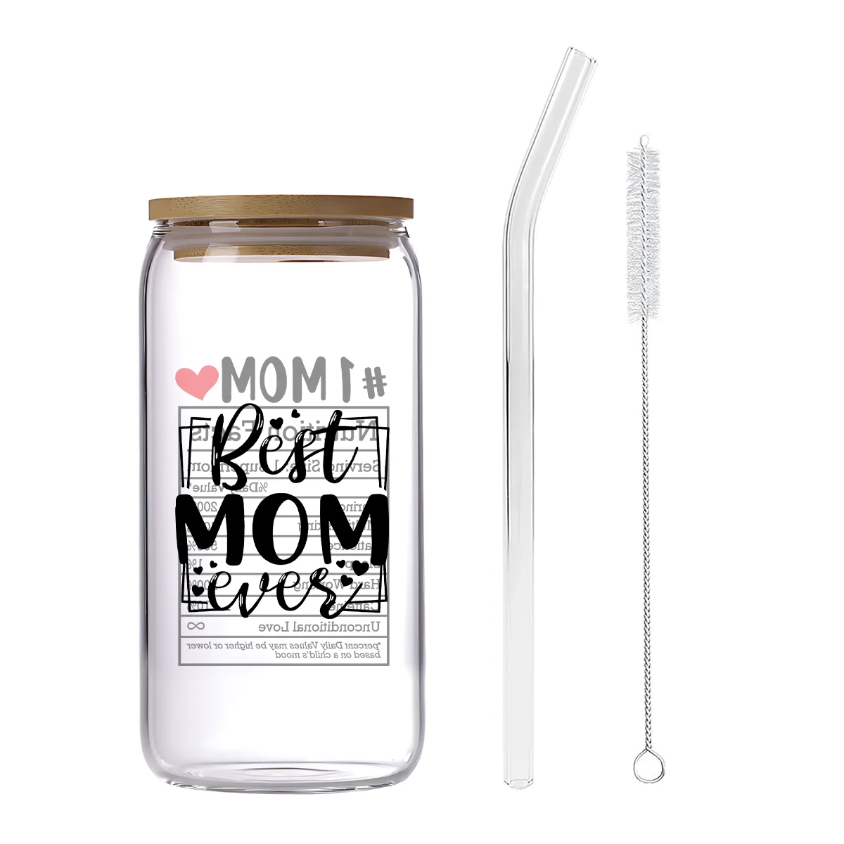 

1PC, Best Mom Ever Glass Coffee Cup Set with Straw and Brush - Perfect Mother's Day Gift, 16oz Glass Cup Women's Day Gifts Ideas